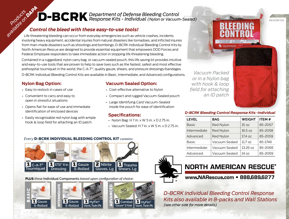 North American Rescue D-BCRK Individual Bleeding Control Kits- Nylon